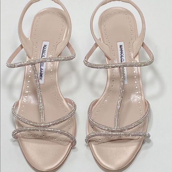 Manolo Blahnik Lucecry Satin Embellished Slingback Sandals size 37 - Picture 3 of 11